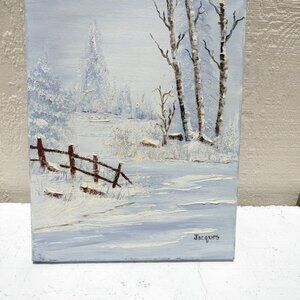 Original Oil on Canvas Painting Winter Landscape Signed Jacques OP3-37